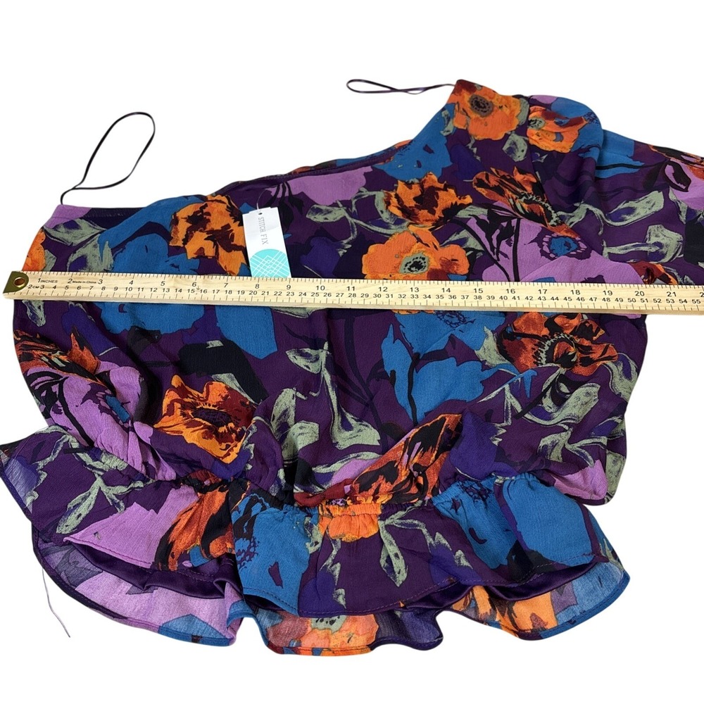 Lush Pansy‎ One-Shoulder Blouse Dark Purple Floral XXL Stitch Fix NWT - Picture 5 of 7